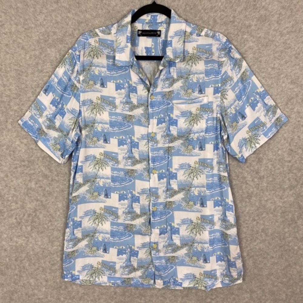 AllSaints Shirt Mens L Sayonara Short Sleeve Camp All Over Print - Picture 2 of 11